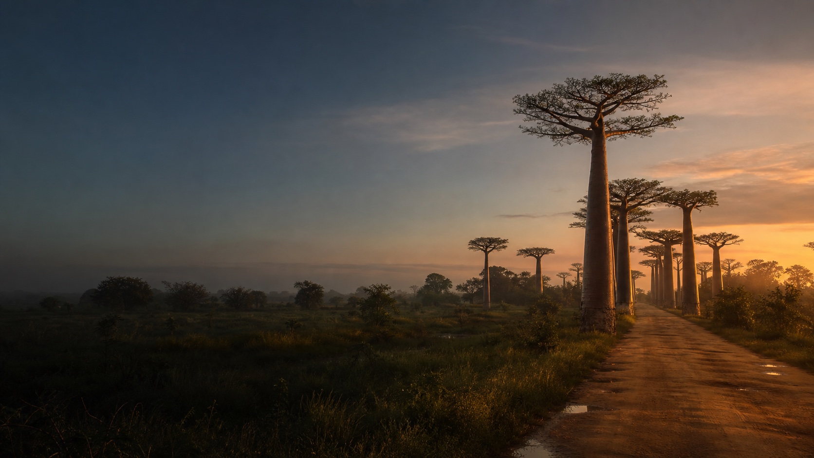 Avenue des Baobabs à Madagascar au lever du soleil